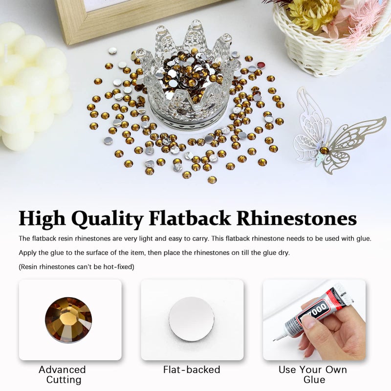 Briskbloom 4500PCS Resin Flatback Rhinestone, 2mm 3mm 4mm 5mm 6mm Yellowish Brown Flatback Rhinestones for Tumblers, Nails Art, Mugs, Bottles, Craft Decoration, Loose Bling Glitter Gem Stone - Image 3